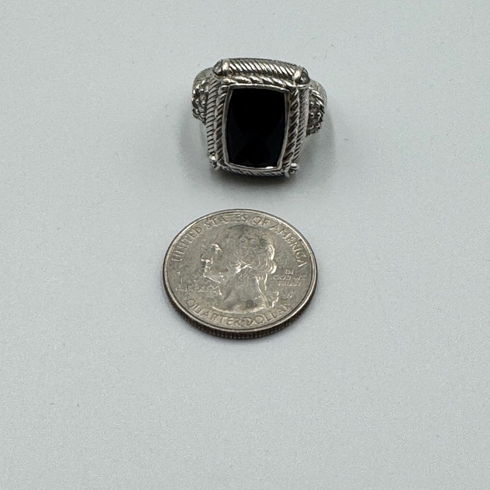 Judith Ripka Sterling Silver Black Onyx Textured Rope Statement Ring Size 7.5 - Picture 6 of 7